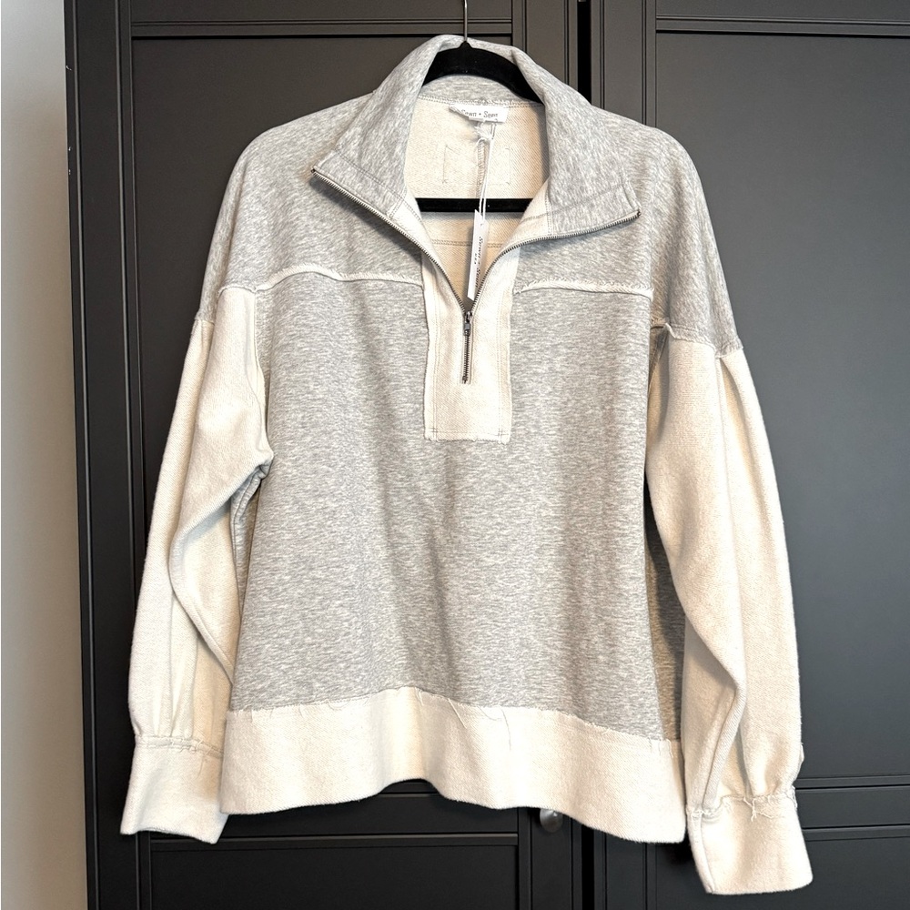 NWT Women’s Gray and White Half-Zip Sweater